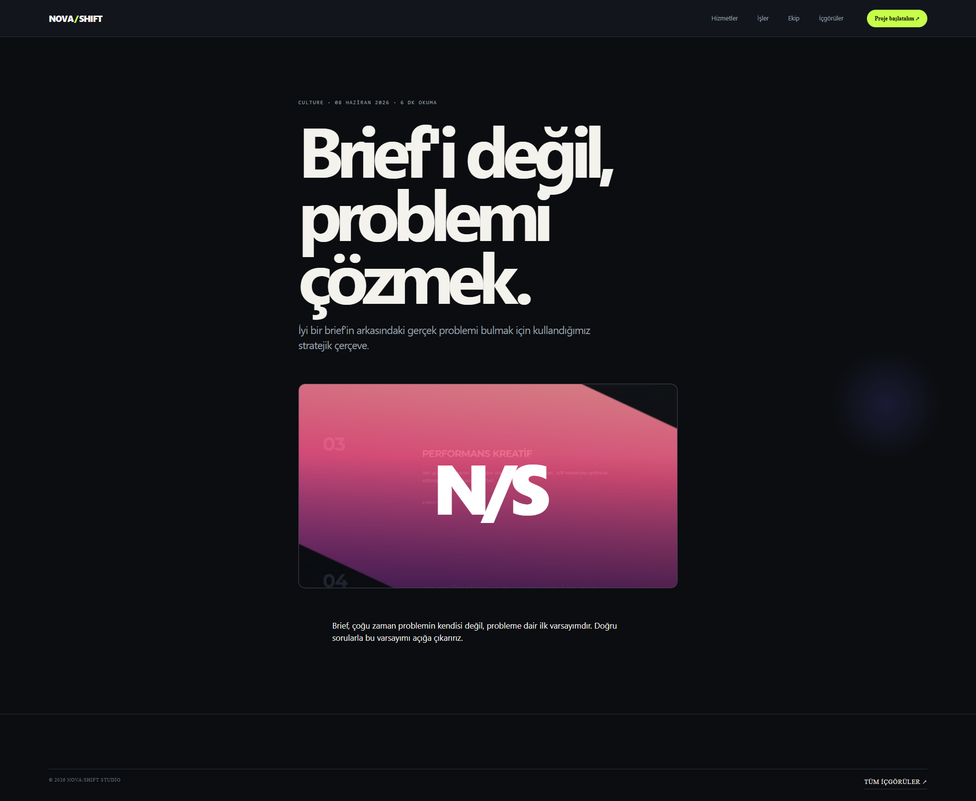 NOVA / SHIFT — Dijital Stüdyo & Özel CMS Platformu detay