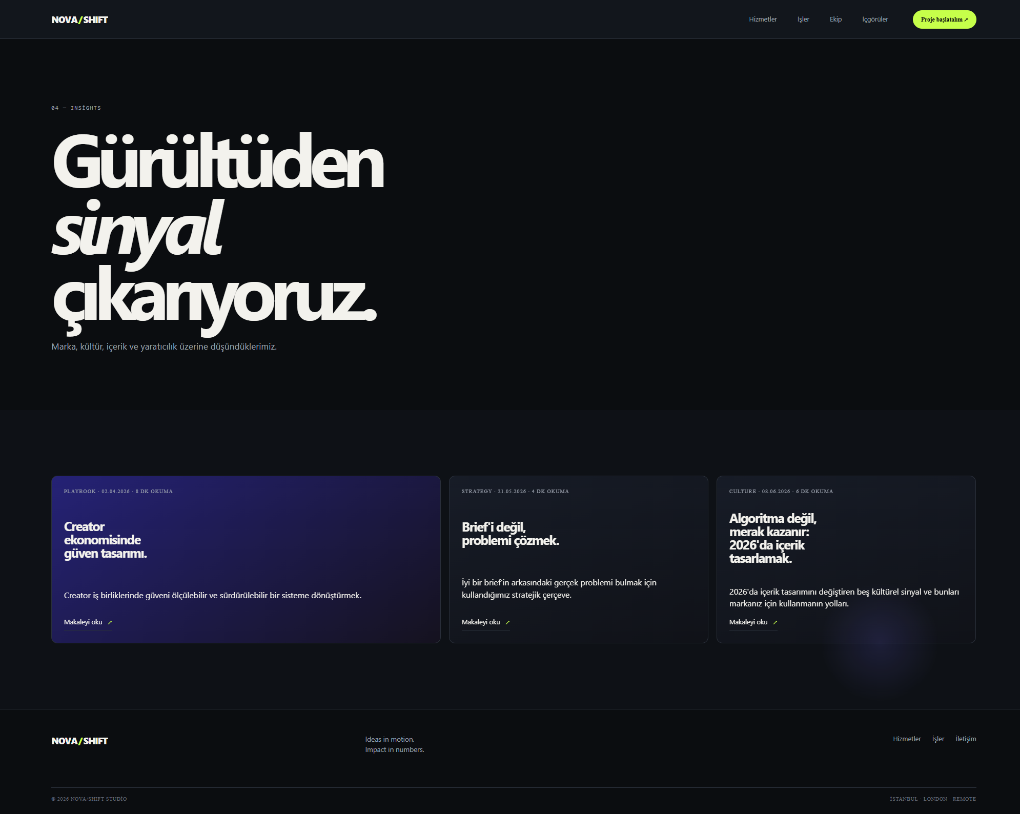 NOVA / SHIFT — Dijital Stüdyo & Özel CMS Platformu detay